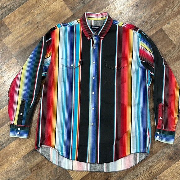 Wrangler X-Long Tails Weatern Rodeo Striped Button Down Cowboy Shirt 17.5-35 VTG - Picture 1 of 12